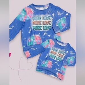 More Love Sweatshirt Blue Bleached with Tie dye pastels Boutique style NWOT